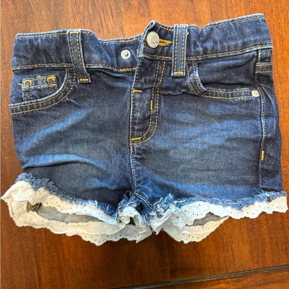Cat & Jack Dark Blue Denim Kids Shorts with Lace Trim‎